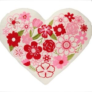 Heart-Shaped Red & Pink Embroidered
Floral Pillow